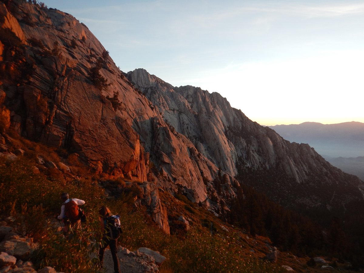 Morning alpenglow on the Whitney trail